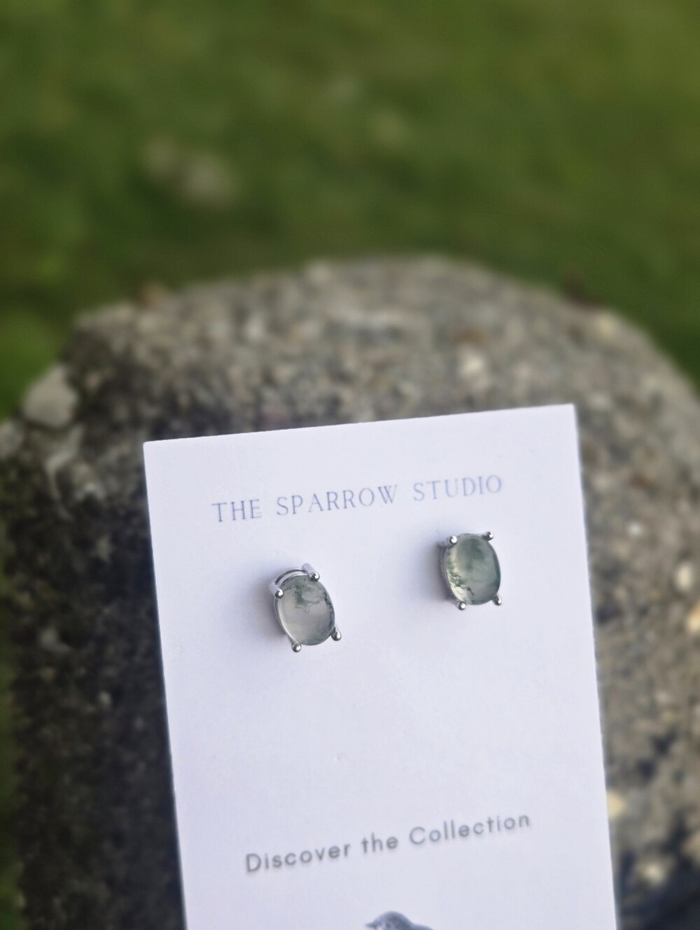 Moss Agate Dainty Oval Stud Earrings